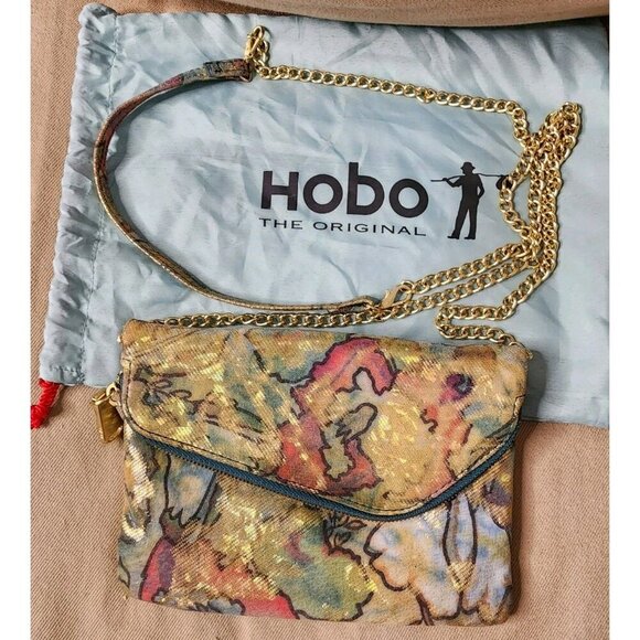 HOBO Convertible Bag Wristlet Clutch Crossbody Handbag Floral Green Purse Gold - Picture 1 of 8
